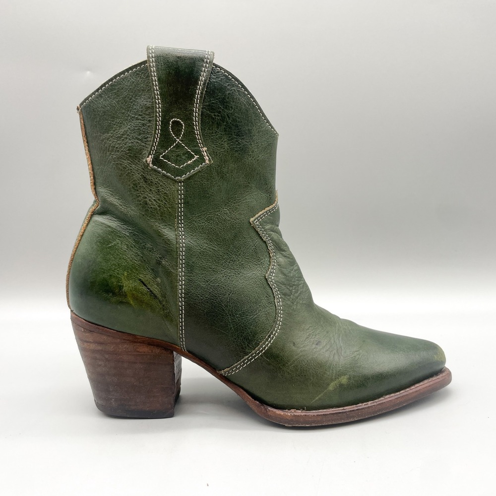 Oak Tree Farms Womens 7 Baila Western Cowgirl Boots Green Leather Retro Cottage